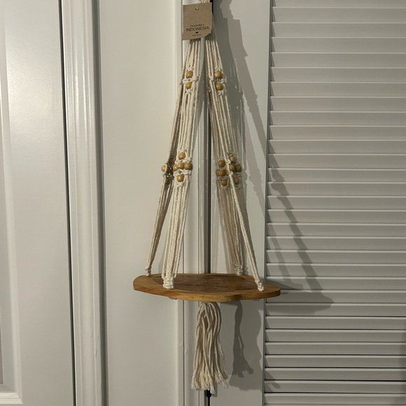 Other - Macrame hanging plant holder / shelf with wood base. NWT